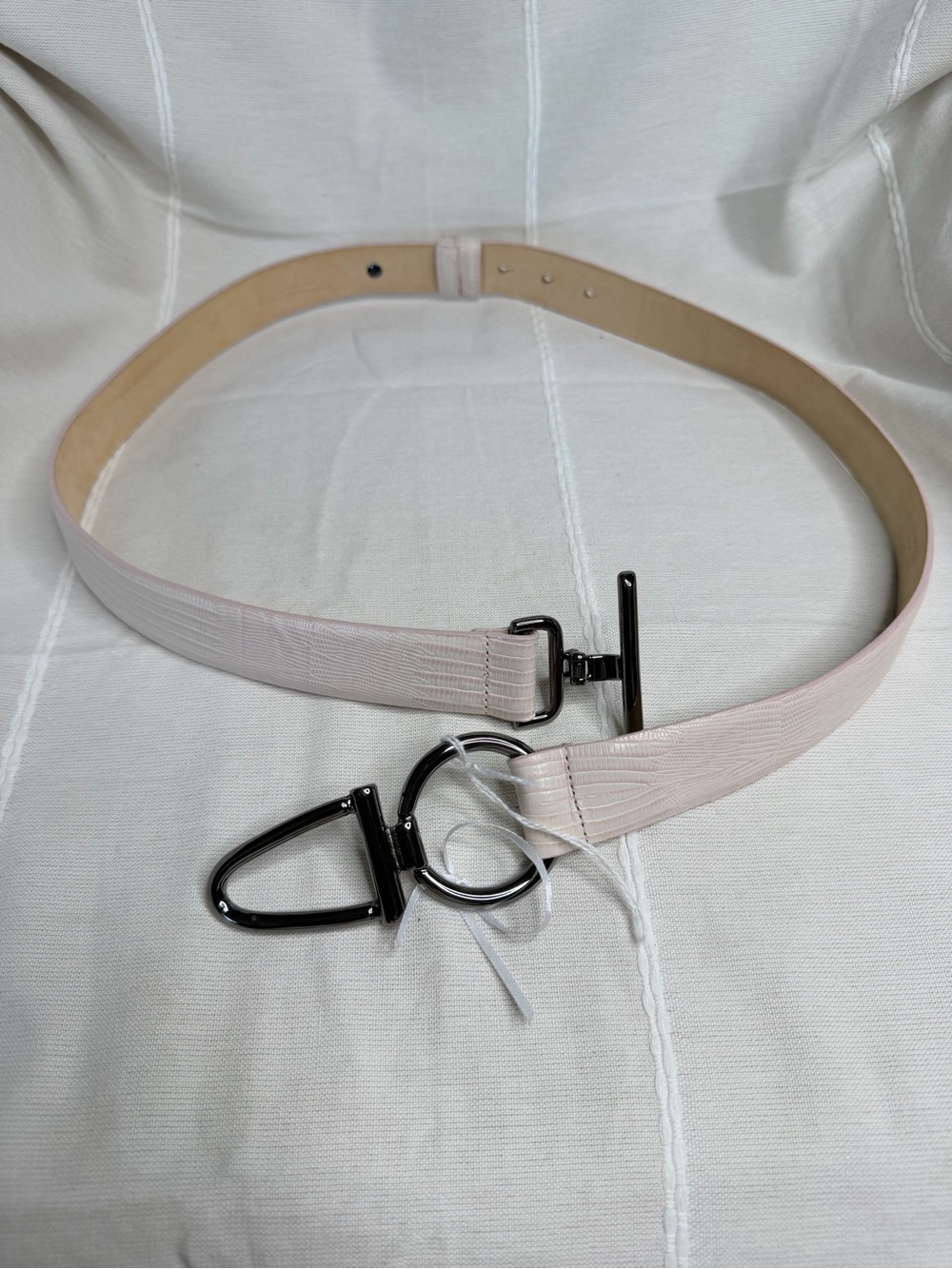 Carlisle Pale Pink Fabric Belt with Gunmetal Ring Hardware